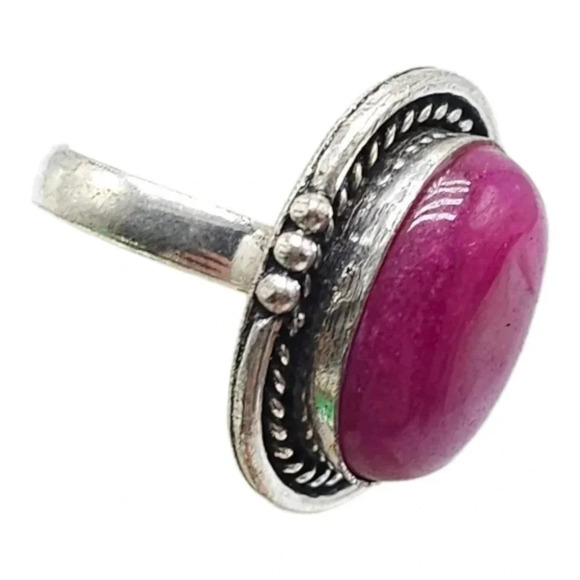 Silver Plated Pink Quartz Gemstone Ring Silver Tone Vintage Size 8 - Picture 3 of 6